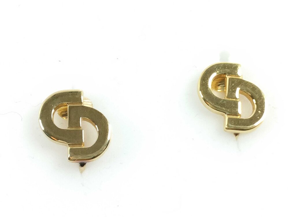 Christian Dior Vintage Gold-Tone "CD" Monogram Logo Stud Earrings